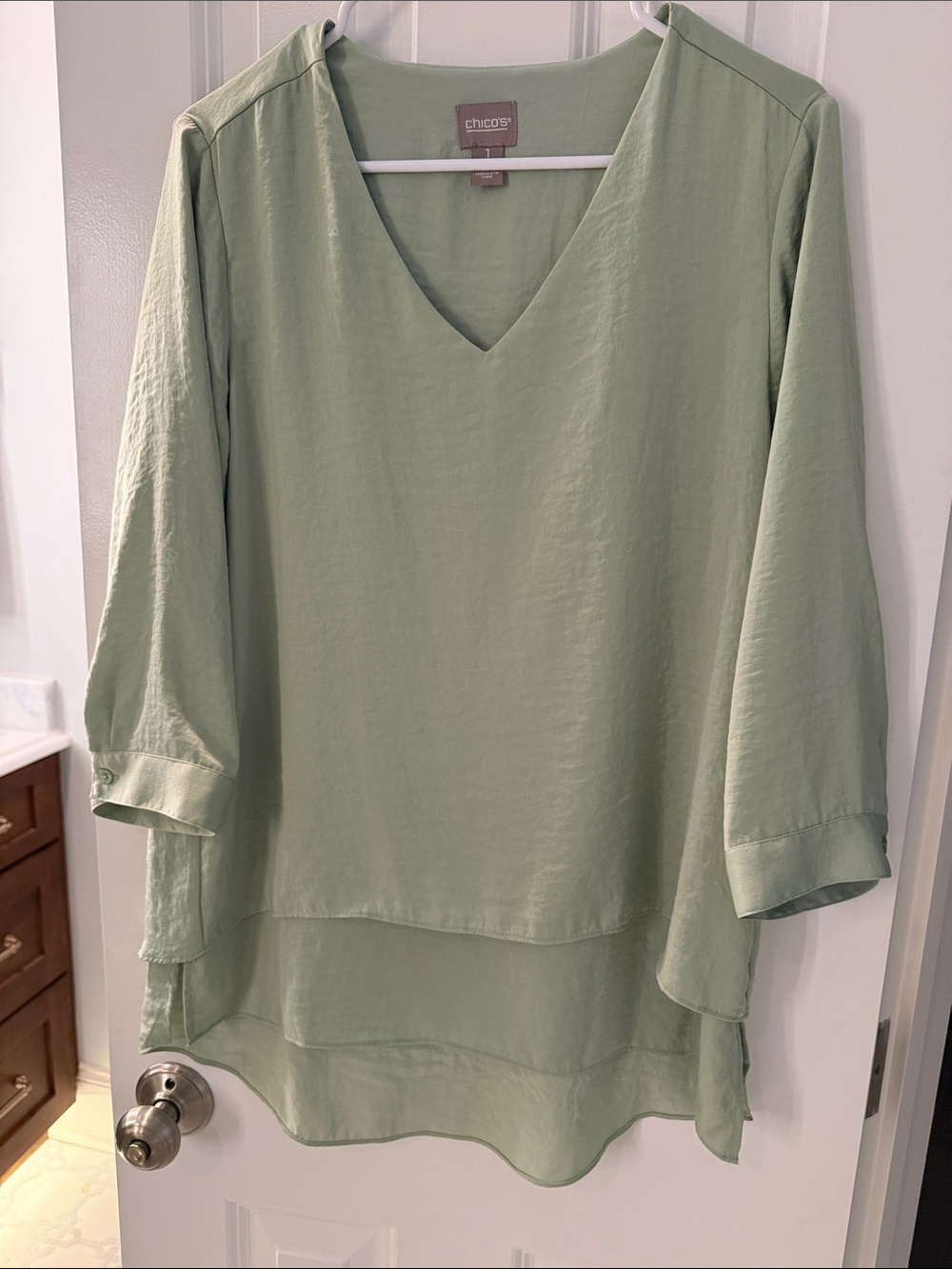 Chico's Light Sage Green V-Neck Layered Tunic